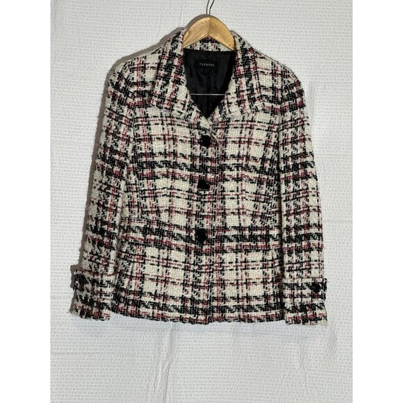Talbots Tweed Wool Blend Blazer Jacket Red/Black/White Size 4 - Picture 12 of 16